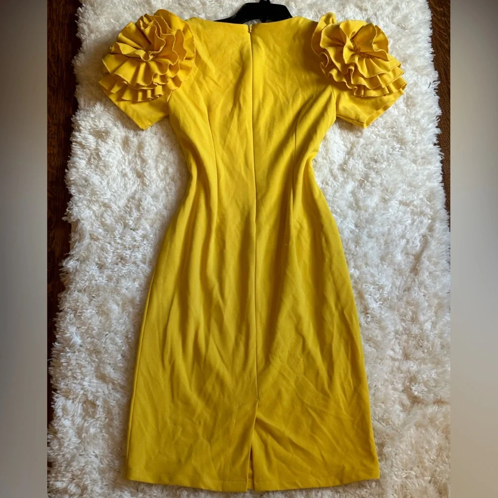 New York & Company Yellow Ruffle-Sleeve Sheath Dress – Size 2 - Picture 4 of 8